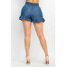 Smocked Waist Ruffled Denim Shorts
