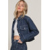Button Down Stripe Denim Short Jacket