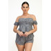 Off-shoulder Smock Gingham Top & Mini Short Sets