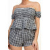 Off-shoulder Smock Gingham Top & Mini Short Sets