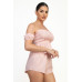 Off-shoulder Smock Gingham Top & Mini Short Sets