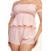 Off-shoulder Smock Gingham Top & Mini Short Sets