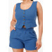 Casual Cropped Vest And Short Set