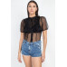 Sheer Ruffle-trim Dot Top