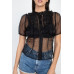 Sheer Ruffle-trim Dot Top