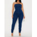 Strapless Denim Jumpsuit With Lace Up Back