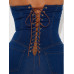 Strapless Denim Jumpsuit With Lace Up Back