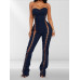 Lace Up Detail Denim Jumpsuit