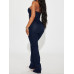Lace Up Detail Denim Jumpsuit