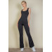 Solid Flare Leg Sports Jumpsuit