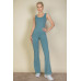 Solid Flare Leg Sports Jumpsuit