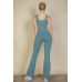 Solid Flare Leg Sports Jumpsuit