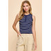 Button Detail Contrast Binding Stripe Tank Top
