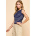 Button Detail Contrast Binding Stripe Tank Top