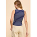 Button Detail Contrast Binding Stripe Tank Top