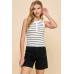 Button Detail Contrast Binding Stripe Tank Top