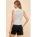 Button Detail Contrast Binding Stripe Tank Top