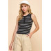 Button Detail Contrast Binding Stripe Tank Top