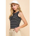 Button Detail Contrast Binding Stripe Tank Top