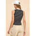 Button Detail Contrast Binding Stripe Tank Top