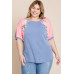 Plus Size Neon Animal Print Contrast Casual Top