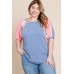 Plus Size Neon Animal Print Contrast Casual Top