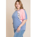 Plus Size Neon Animal Print Contrast Casual Top