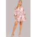 Floral Chiffon 3 4 Sleeve Tie Waist Romper