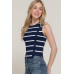 Sleeveless Diagonal Shape Stripe Spring Sweater