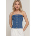 Button Down Placket Stretch Denim Tube Top
