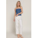 Button Down Placket Stretch Denim Tube Top