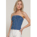 Button Down Placket Stretch Denim Tube Top