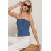 Button Down Placket Stretch Denim Tube Top