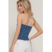 Button Down Placket Stretch Denim Tube Top