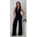 Plunge Cowl Neck Drape Sexy Jumpsuit With O Ring