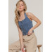 Button Down Stretch Denim Halter Top