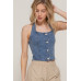 Button Down Stretch Denim Halter Top