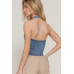 Button Down Stretch Denim Halter Top