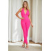 Halter V Neck Ribbed Bodycon Jumpsuit