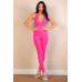 Halter V Neck Ribbed Bodycon Jumpsuit