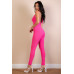 Halter V Neck Ribbed Bodycon Jumpsuit