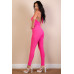Halter V Neck Ribbed Bodycon Jumpsuit