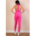 Halter V Neck Ribbed Bodycon Jumpsuit