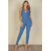 Halter V Neck Ribbed Bodycon Jumpsuit