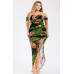 Plus Tropical Off Shoulder Draped Slv Maxi Dress