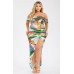 Plus Tropical Off Shoulder Draped Slv Maxi Dress