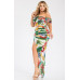 Plus Tropical Off Shoulder Draped Slv Maxi Dress