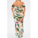 Plus Tropical Off Shoulder Draped Slv Maxi Dress