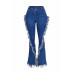 Distressed Fringe Denim Flared Pant