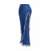 Distressed Fringe Denim Flared Pant